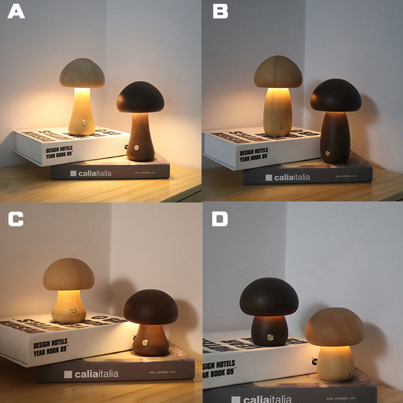 Wooden Mushroom LED Light - Touch Switch - Home Fun Home