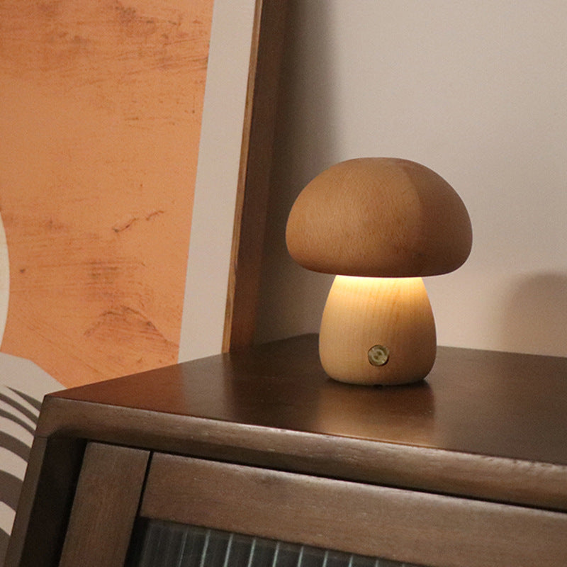 Wooden Mushroom LED Light - Touch Switch - Home Fun Home