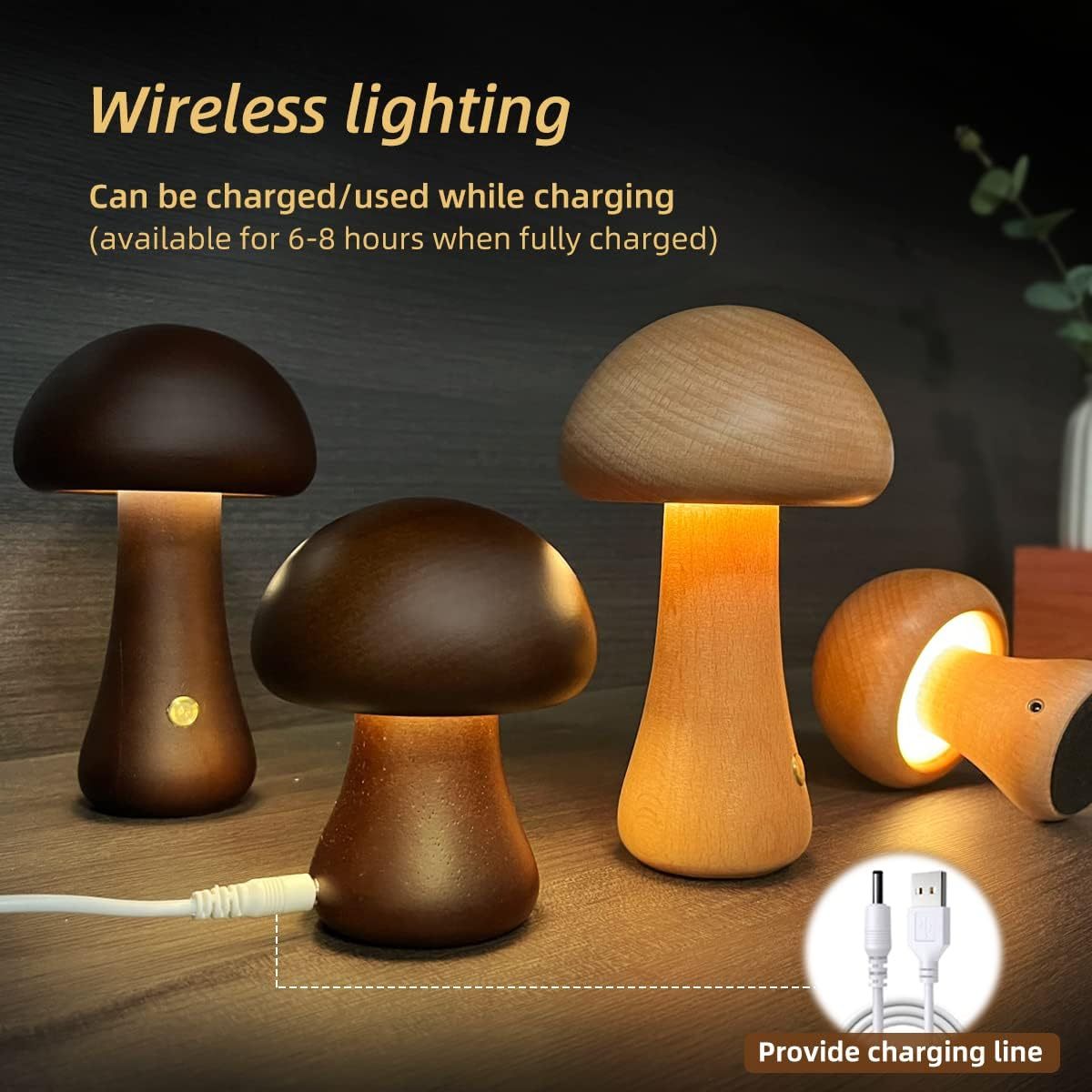 Wooden Mushroom LED Light - Touch Switch - Home Fun Home