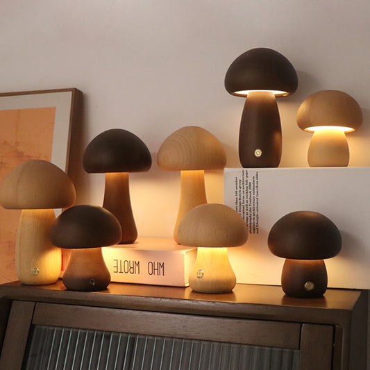 Wooden Mushroom LED Light - Touch Switch - Home Fun Home